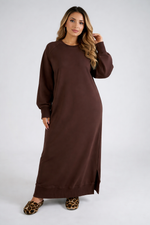Brown Cozy Long Lounge Dress Winter Essential