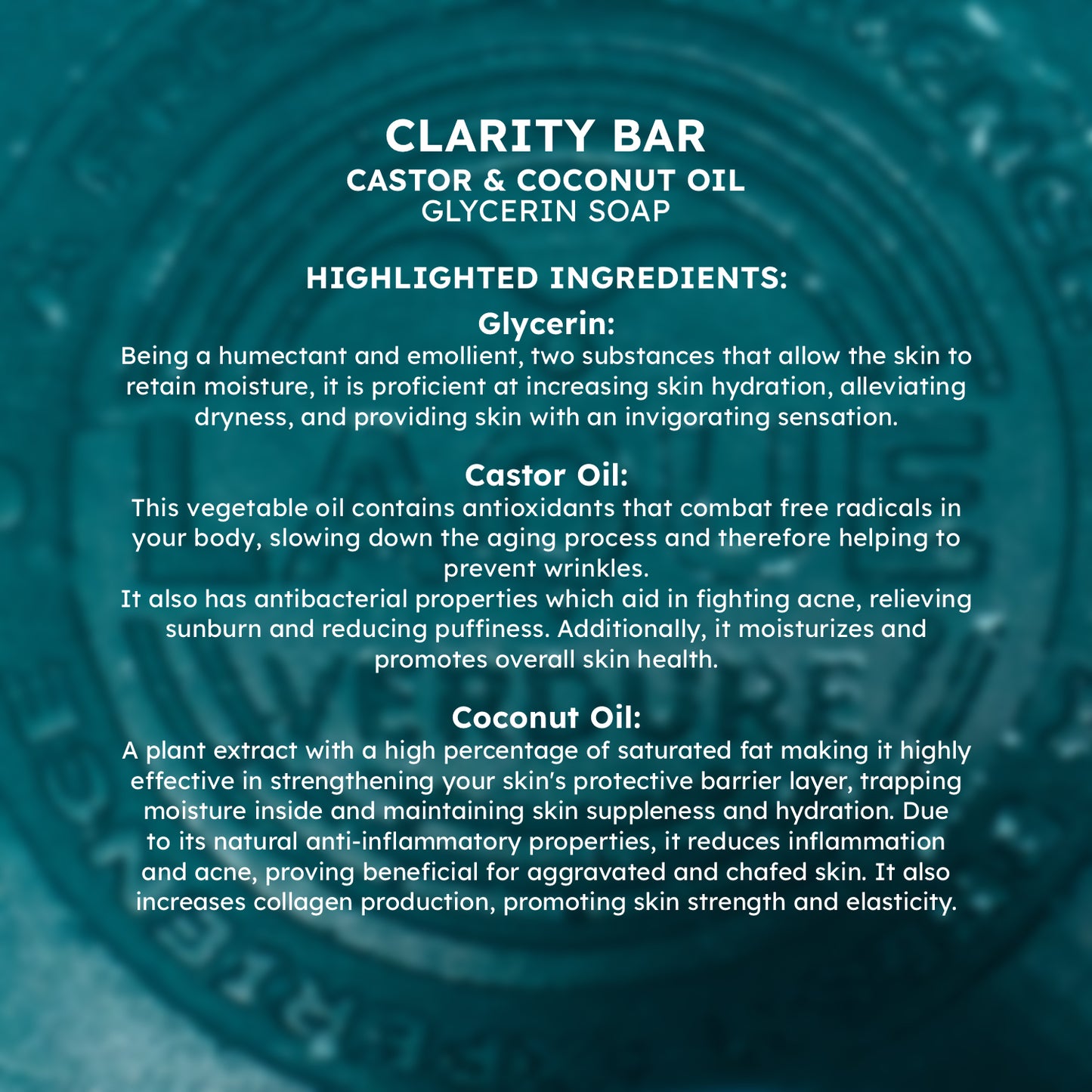 Clarity Bar Glycerin Soap with Castor &amp; Coconut Oil