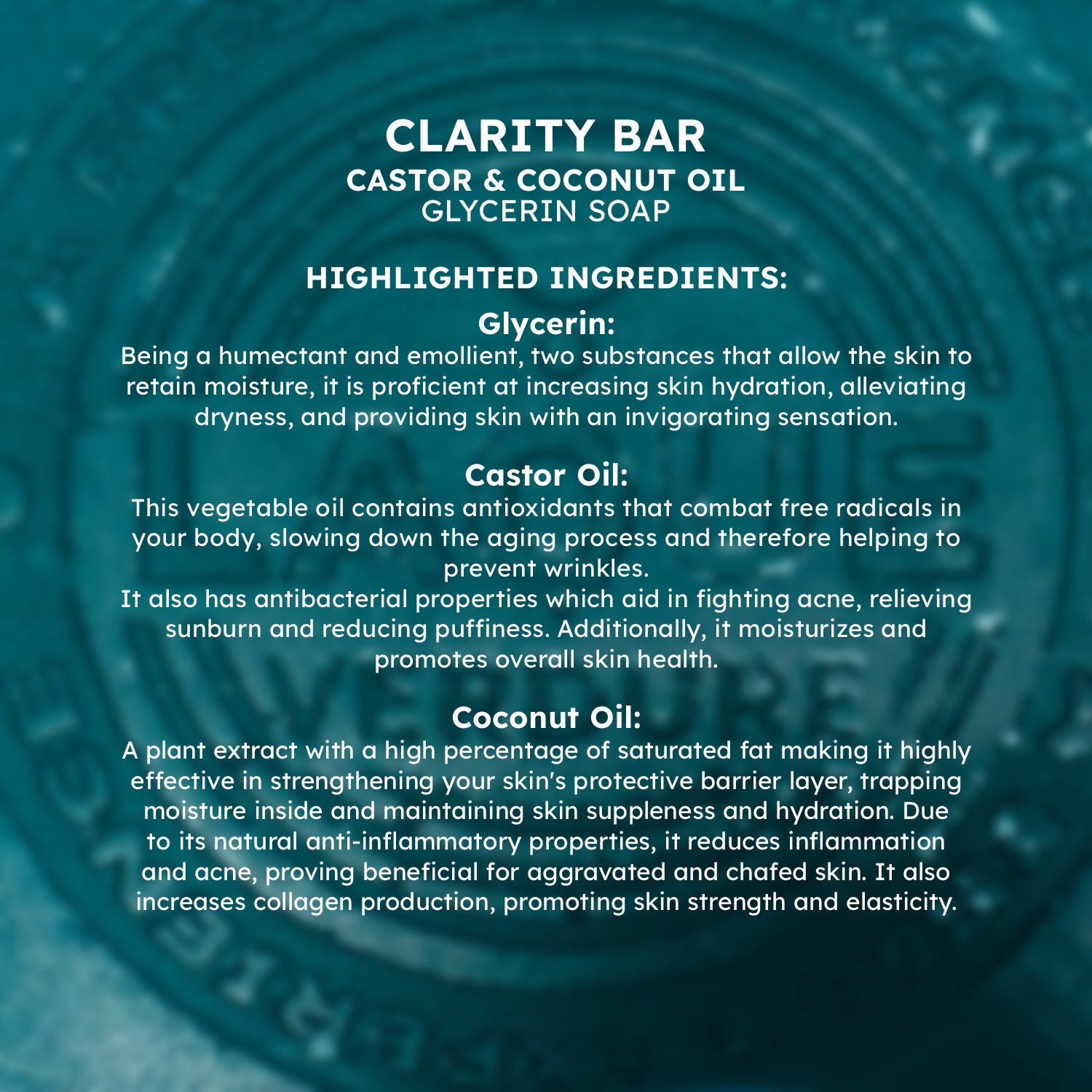 Clarity Bar Glycerin Soap with Castor & Coconut Oil