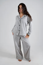Soft Ash Grey Piped Pajama Set