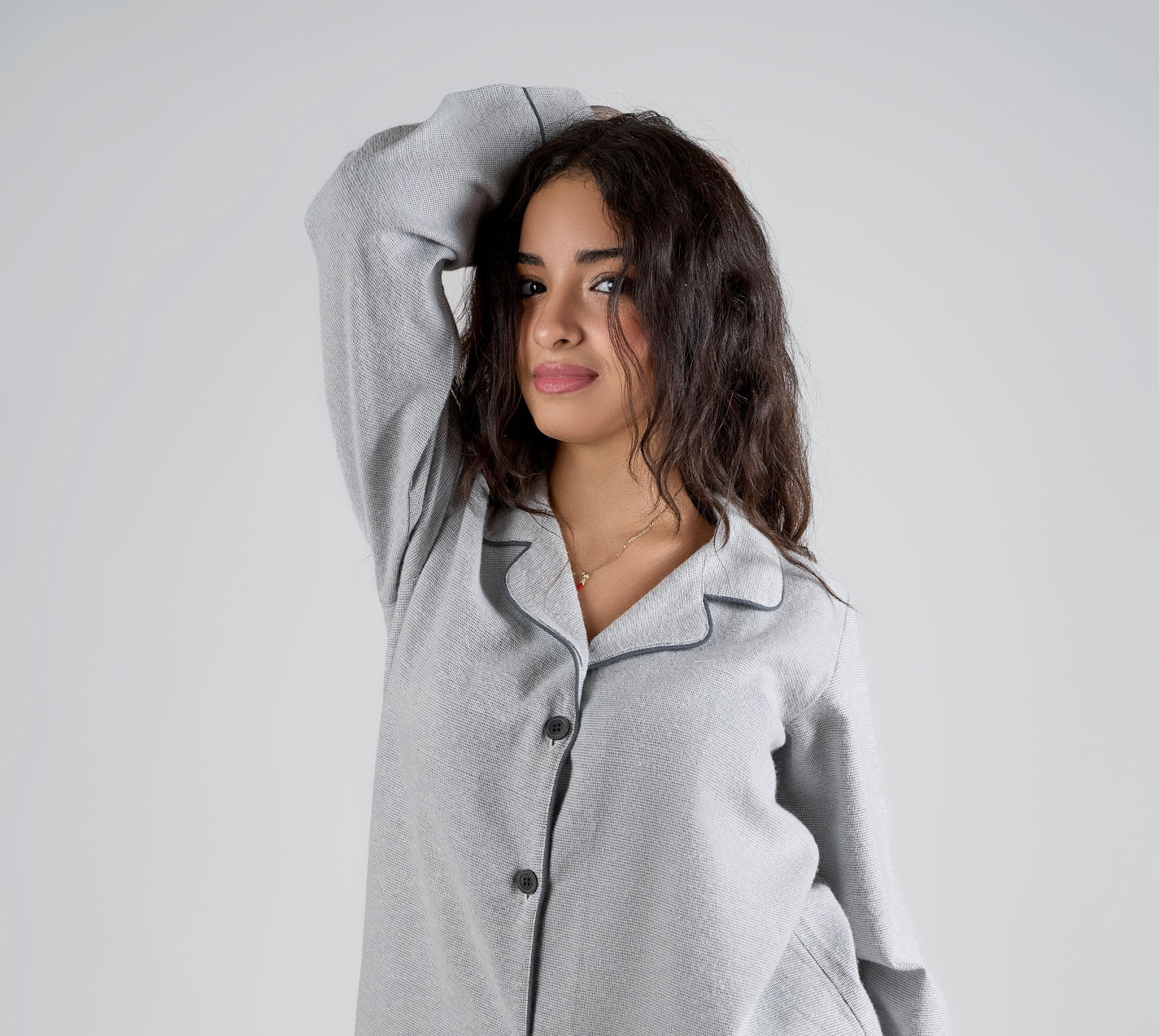 Ash Grey Button-Down Night Dress