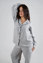 Soft Ash Grey Piped Pajama Set