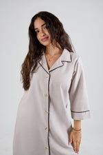 Sand Beige Button-Down Night Dress