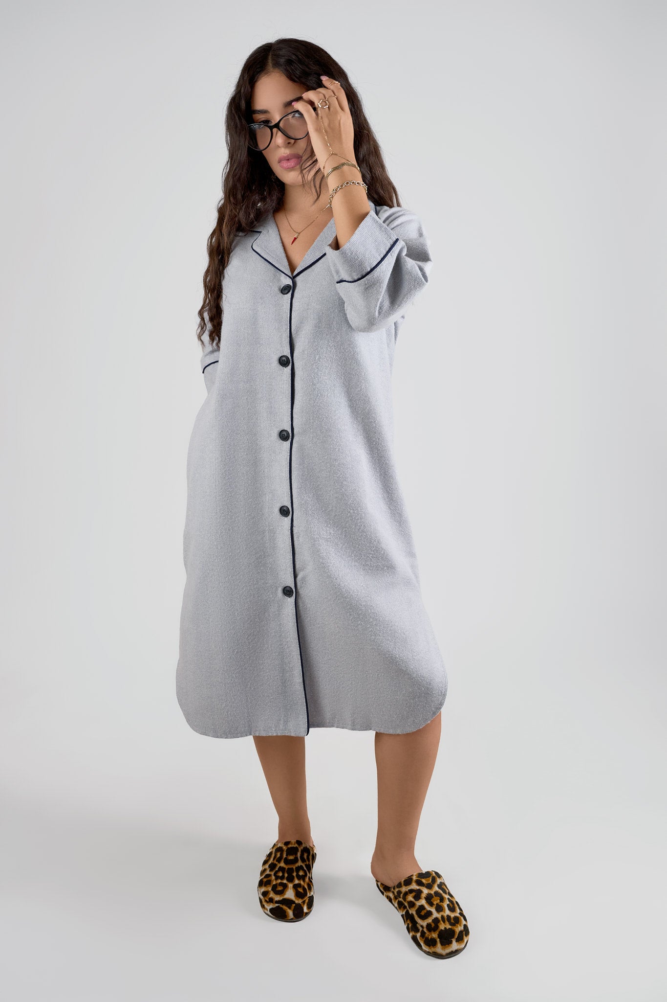 Ash Blue Botton-Down Night Dress