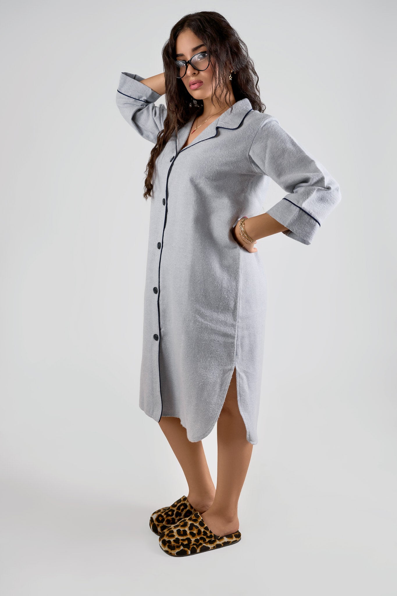 Ash Blue Botton-Down Night Dress