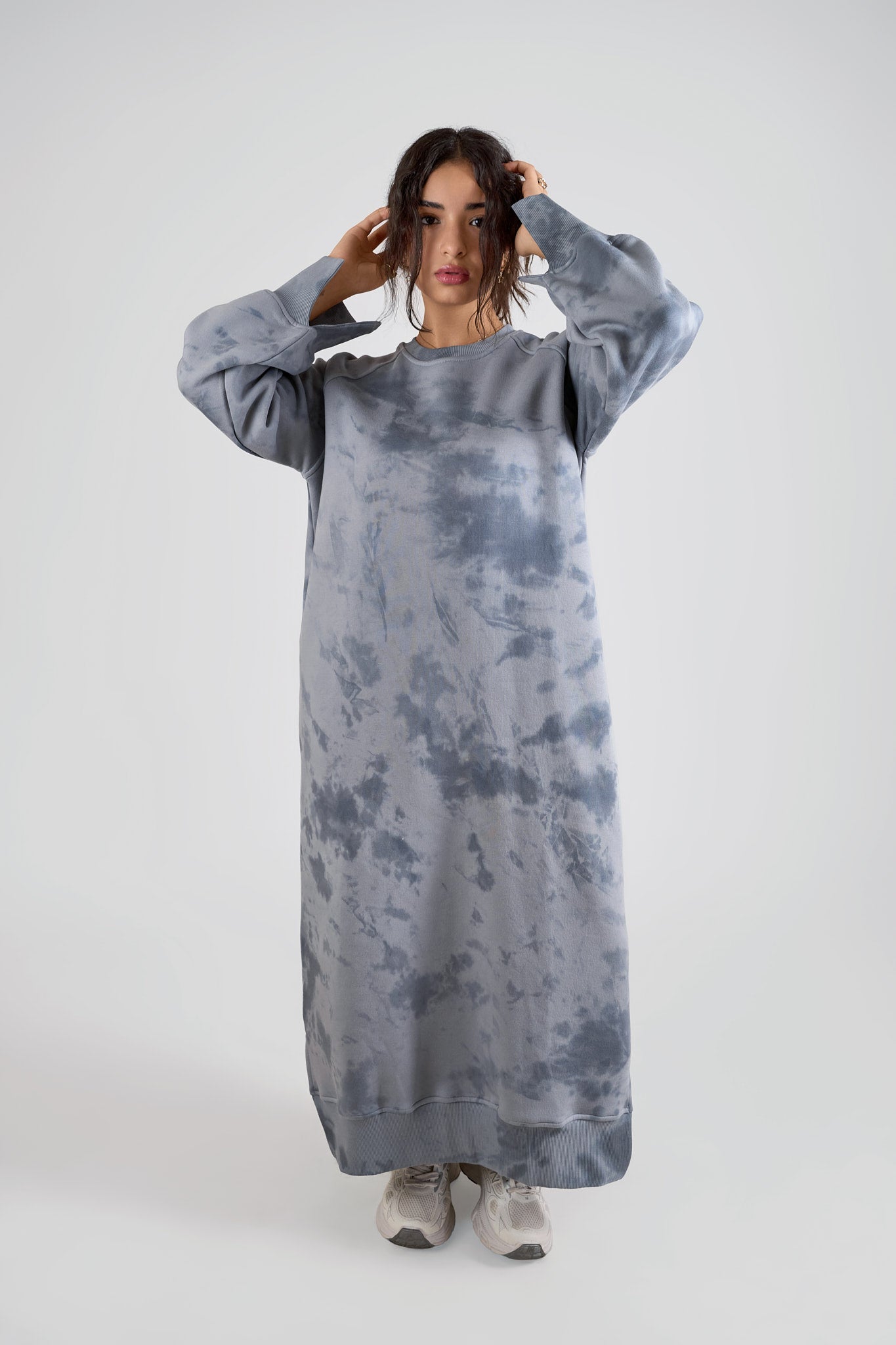 Cloud Grey Tie-Dye Sweatshirt Dress
