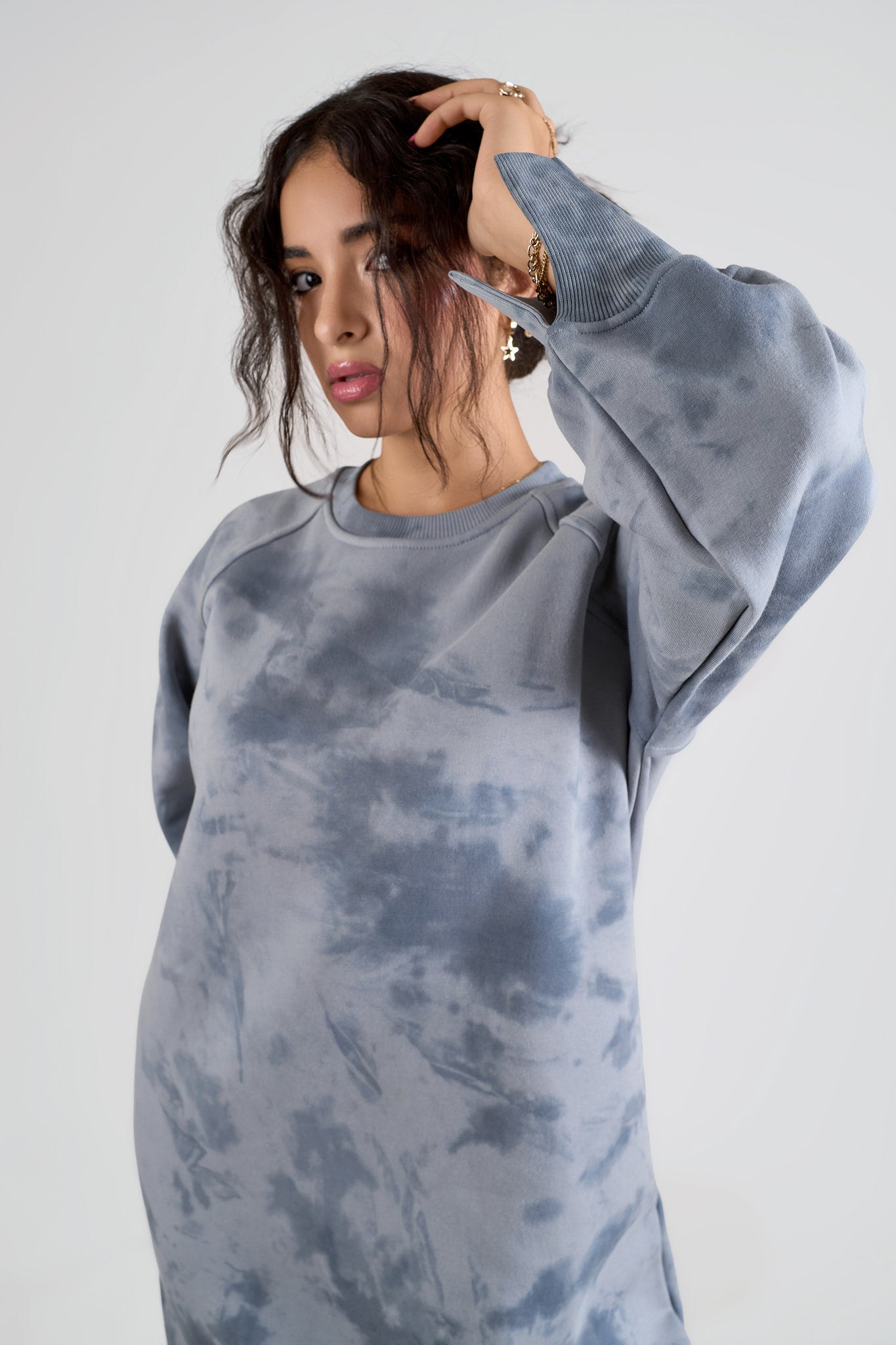 Cloud Grey Tie-Dye Sweatshirt Dress