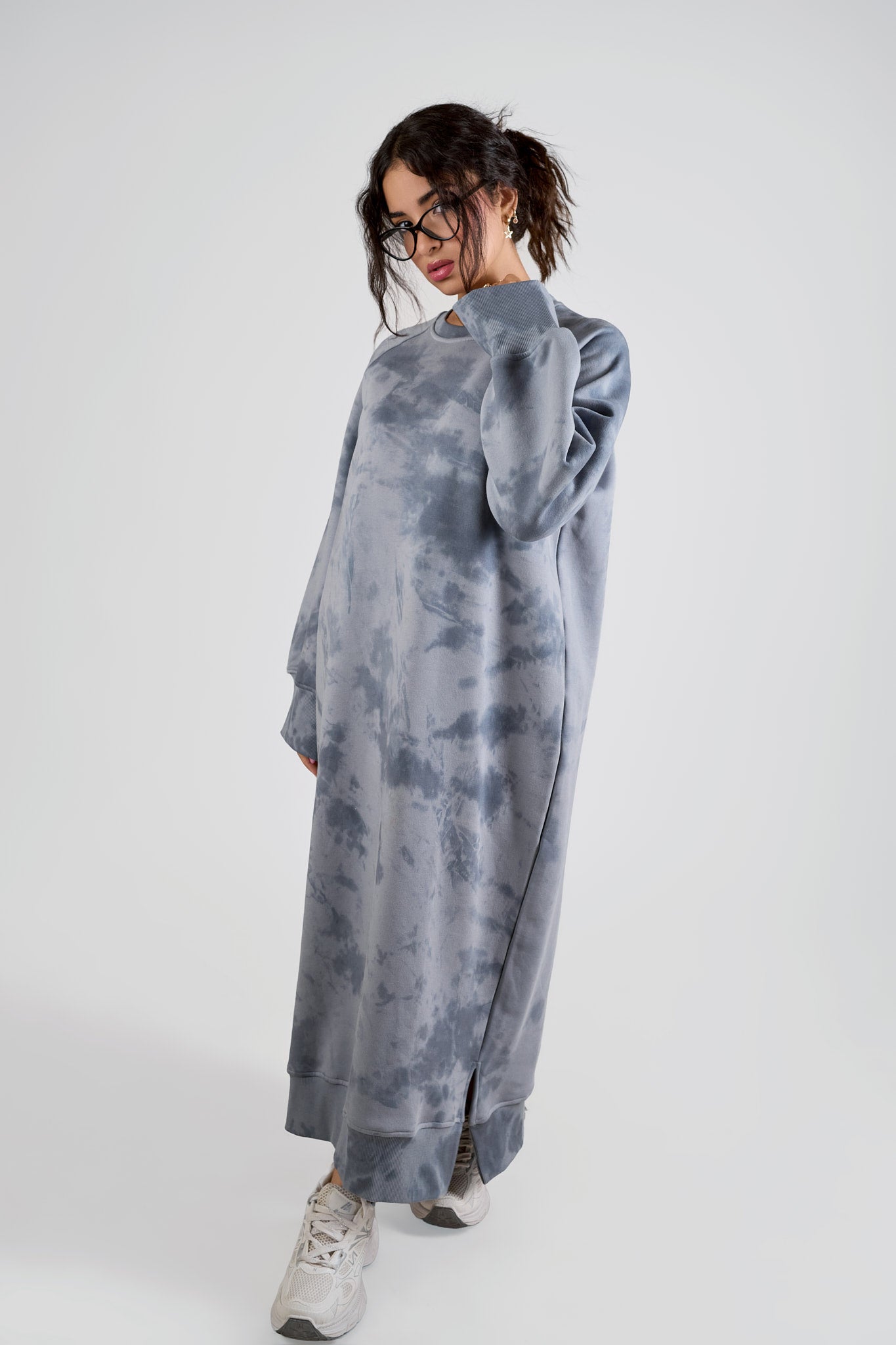 Cloud Grey Tie-Dye Sweatshirt Dress