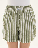 Green Cotton Striped Pajama Short