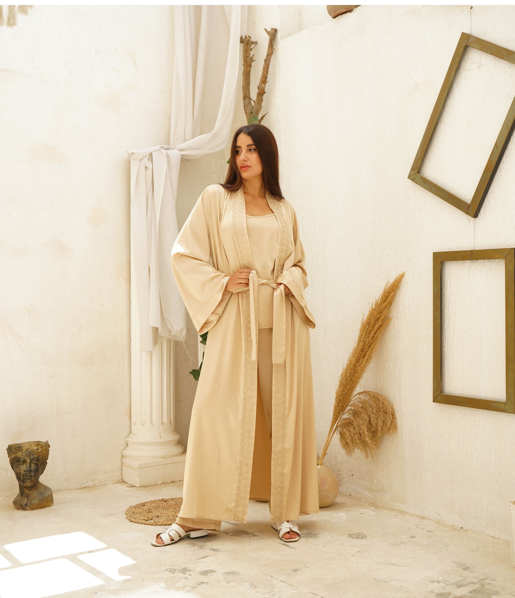 Champagne Satin Pajama Set with Matching Robe