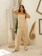 Sleeveless Champaign Lace ٍSatin Pajama Set