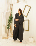 Long Full Length Black Silky Satin Warm Wrap Robe