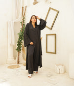 Long Sleeve Black Satin Pajama Set with Robe