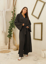 Long Full Length Black Silky Satin Warm Wrap Robe