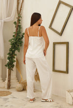 Sleeveless White Lace ٍSatin Pajama Set