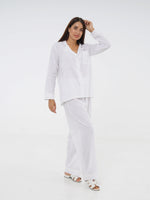 White Linen Long Sleeve Pajama Set