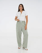 Green Cotton Striped Pajama Pants