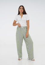 Green Cotton Striped Pajama Pants