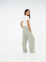 Green Cotton Striped Pajama Pants